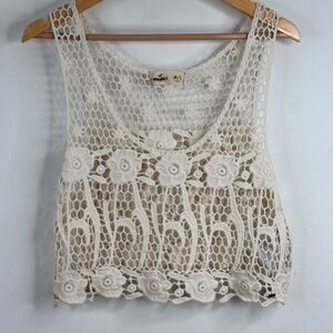 NWOT Hollister Crochet Crop Top  M / L Ivory Boho Festival Western Beach Resort